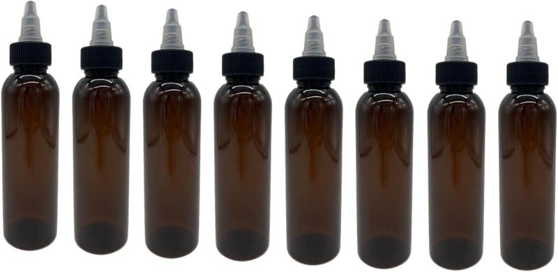 Natural Farms Natural Farms 4 oz Amber Cosmo BPA FREE Bottles - 8 Pack Empty Refillable Containers - Essential Oils Cleaning Products - Aromatherapy | Black/Natural Twist Open/Close Cap - Made in the USA