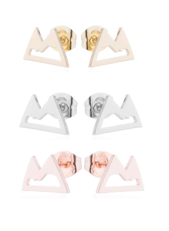HUNO Stainless Steel Snowcapped Mountain Earrings Peak Snowy Stud Earrings Mountain Climbing Lovers Gifts for Women Jewelry-3 pairs - Image 1