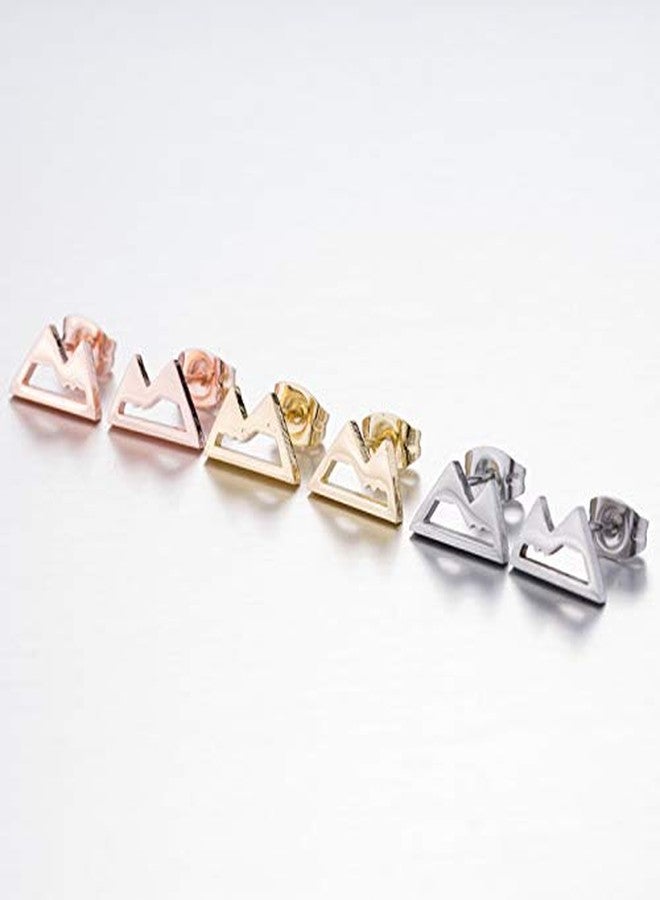 HUNO Stainless Steel Snowcapped Mountain Earrings Peak Snowy Stud Earrings Mountain Climbing Lovers Gifts for Women Jewelry-3 pairs - Image 2