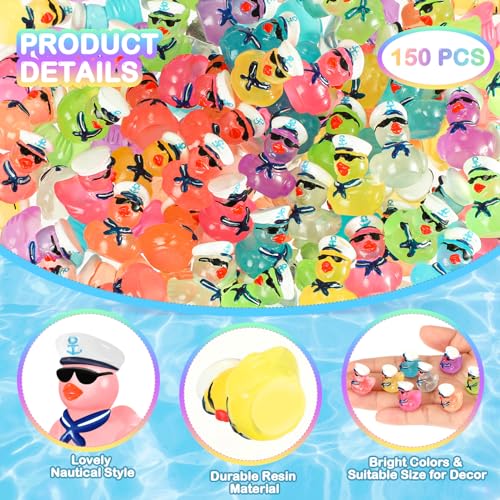 RoundFunny 150 Pcs Mini Luminous Resin Sailor Cruise Ducks Glow in The Dark Tiny Cruise Duck for Hiding with Hat Miniature Figurines for Hide and Seek Prank Micro Landscape Garden Dollhouse - Image 5