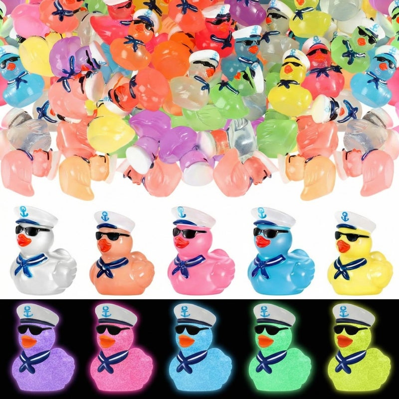 RoundFunny 150 Pcs Mini Luminous Resin Sailor Cruise Ducks Glow in The Dark Tiny Cruise Duck for Hiding with Hat Miniature Figurines for Hide and Seek Prank Micro Landscape Garden Dollhouse - Image 3