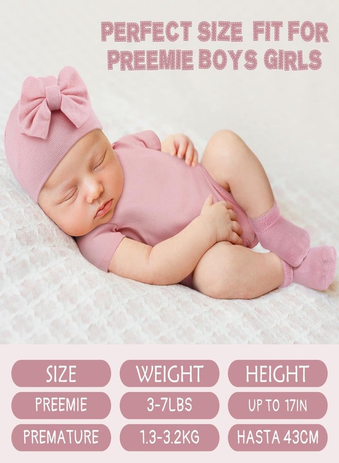 Glitopper 6 Pack Preemie Bodysuit Set Preemie Clothes Cotton Hat Socks Newborn Baby Layette Gift Set for Nicu Girls Boys(Bow Style) - Image 2
