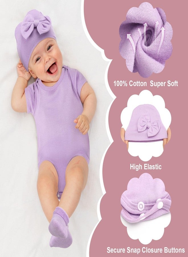 Glitopper 6 Pack Preemie Bodysuit Set Preemie Clothes Cotton Hat Socks Newborn Baby Layette Gift Set for Nicu Girls Boys(Bow Style) - Image 5