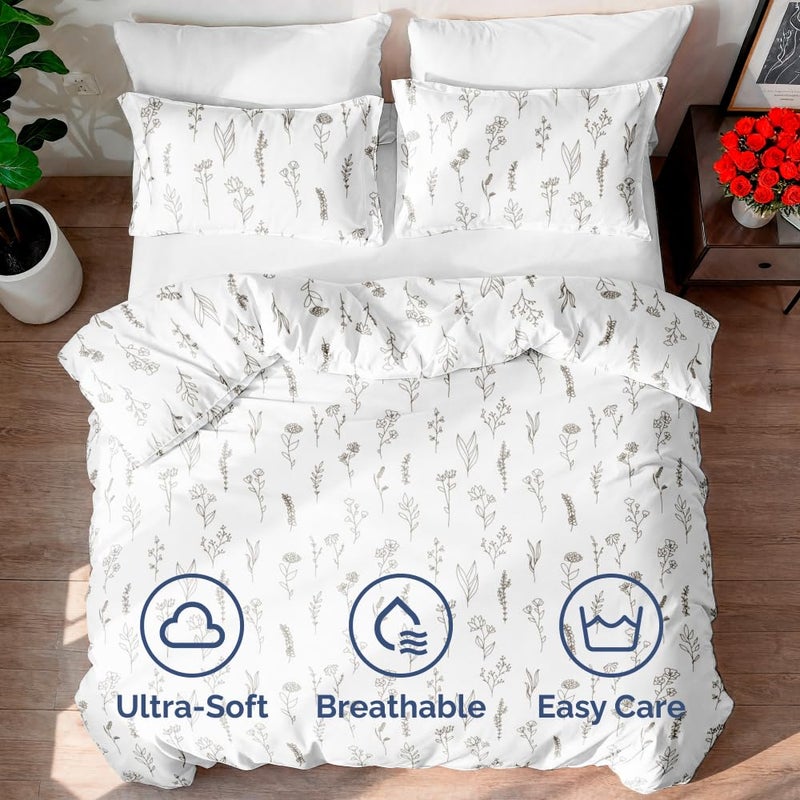 CGK Unlimited Duvet Cover Full Size Set - Extra Soft Floral Duvet Cover 80 x 90 with 2 Pillow Shams - Comfy, Breathable Floral Bedding Set - Hotel Luxury Easy-Care & Fade Free with Zipper Closures & Ties - Plants - Image 3