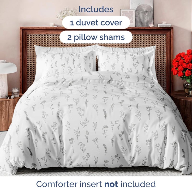 CGK Unlimited Duvet Cover Full Size Set - Extra Soft Floral Duvet Cover 80 x 90 with 2 Pillow Shams - Comfy, Breathable Floral Bedding Set - Hotel Luxury Easy-Care & Fade Free with Zipper Closures & Ties - Plants - Image 2