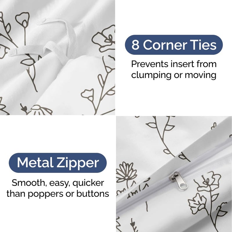 CGK Unlimited Duvet Cover Full Size Set - Extra Soft Floral Duvet Cover 80 x 90 with 2 Pillow Shams - Comfy, Breathable Floral Bedding Set - Hotel Luxury Easy-Care & Fade Free with Zipper Closures & Ties - Plants - Image 5