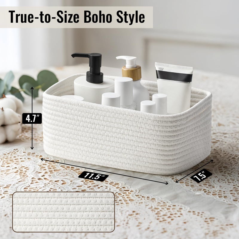 Snuvid 8 Pack Small Storage Baskets for Organizing, Woven Rope Bins for Bathroom, Closet, Shelf Organizer, Cute Cube Decorative Box for Towels, Baby Nursery, Toys, Gift Empty Baskets - 11.5"x7.5"x4.7"-White - Image 2