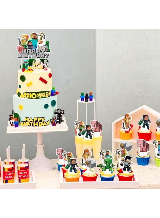 LuckSa 25 PCS Minecraft Theme Cupcake Toppers On Cupcake Picks  Cake Decorations for  Party,Party Decorations Supplies - Image 2