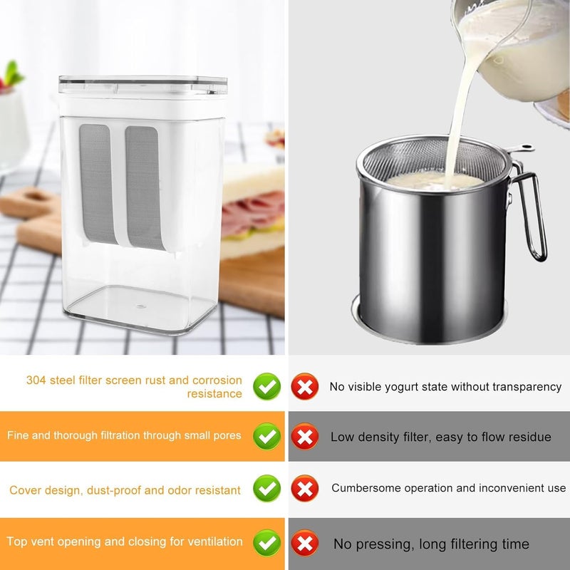 INKSPOT Greek Yogurt Strainer 1100ml Multi Yoghurt Maker Strainer with Fine Mesh Bag Lid for Thick Greek Yogurt Soybean Milk Kefir Berries Soup Fruit Juice Coffee Yogurt Strainer 1100 ML - Image 3