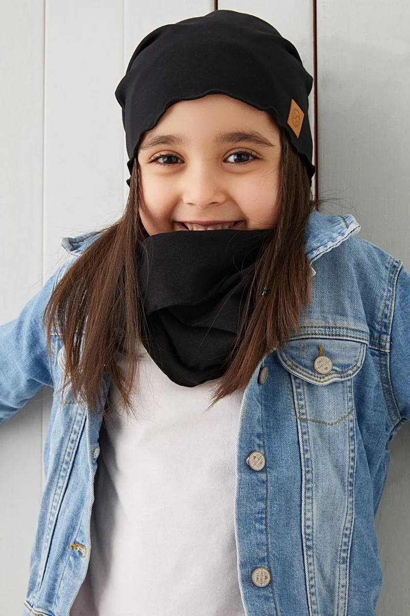 بيبيجيز Black Girl Baby Beanie Neck Collar Set Soft 100% Cotton Combed Cotton Trend Series