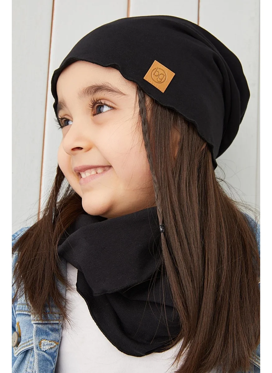 Babygiz Black Girl Baby Beanie Neck Collar Set Soft 100% Cotton Combed Cotton Trend Series