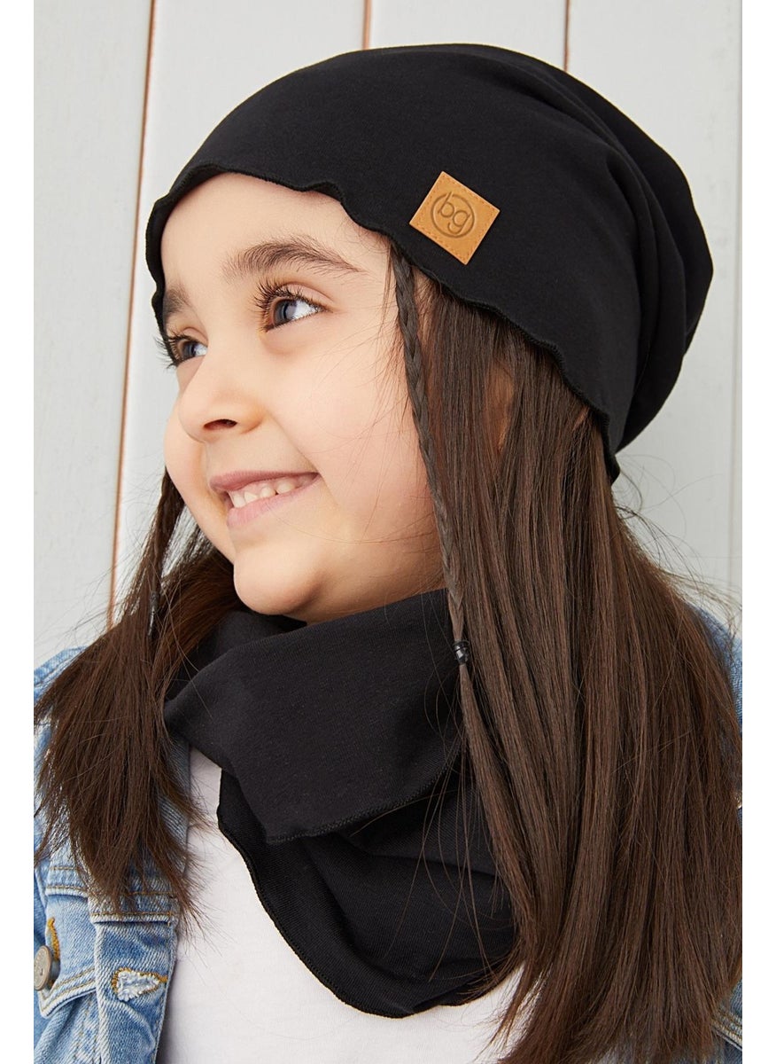 Babygiz - Black Girl Baby Beanie Neck Collar Set Soft 100% Cotton Combed Cotton Trend Series - Image 1