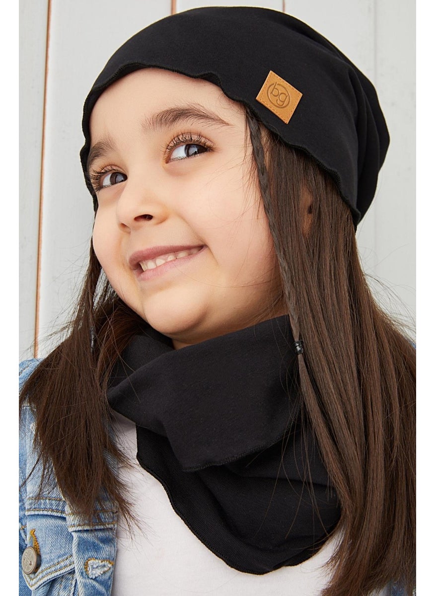 Babygiz - Black Girl Baby Beanie Neck Collar Set Soft 100% Cotton Combed Cotton Trend Series - Image 1