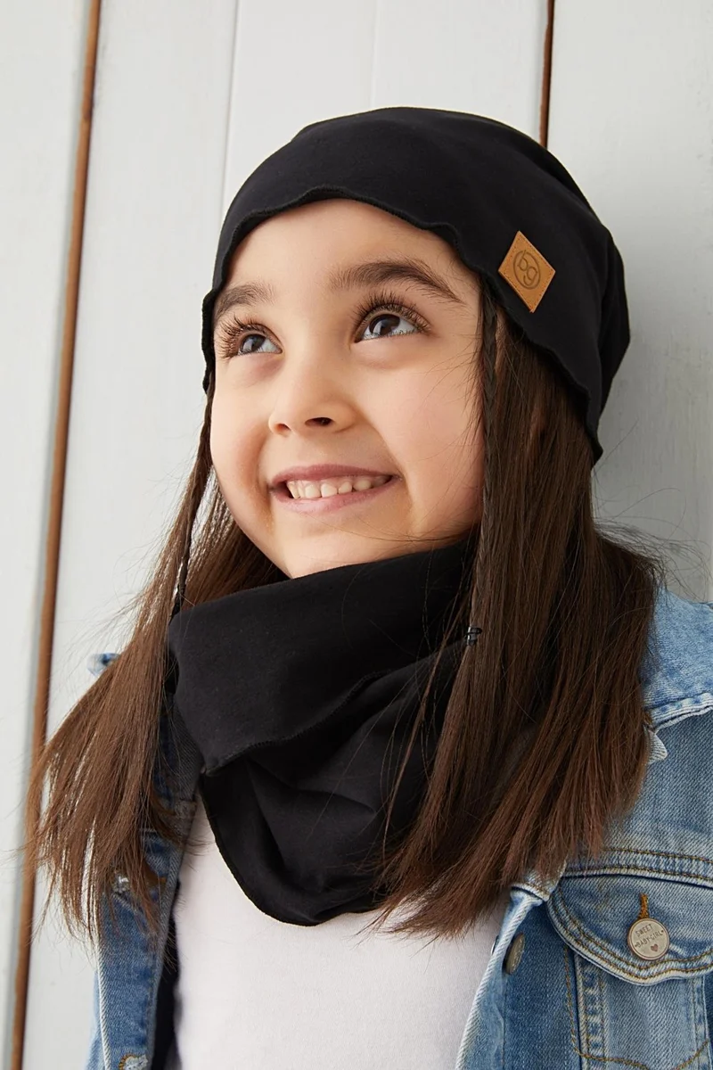 بيبيجيز Black Girl Baby Beanie Neck Collar Set Soft 100% Cotton Combed Cotton Trend Series