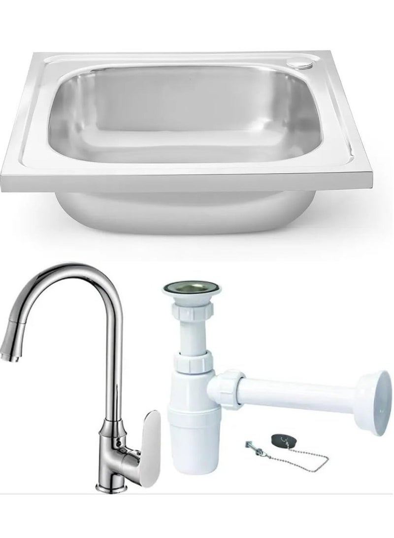 ABBASALI Double Bowl Sink Normal Type, Stainless Steel Kitchen Sink-Chrome Finish With Sink Mixer - Image 1