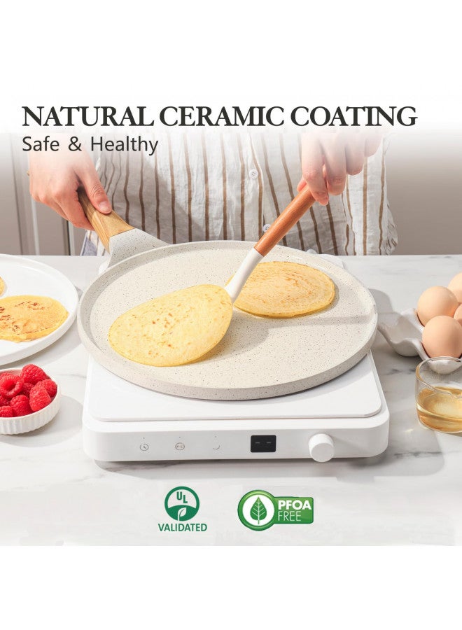 Sensarte SENSARTE Nonstick Crepe Pan with Spreader, 12-Inch Natural Ceramic Coating Dosa Pan Pancake Flat Skillet Tawa Griddle with Stay-Cool Handle, Induction Compatible, PFOA Free (White)  - Image 1