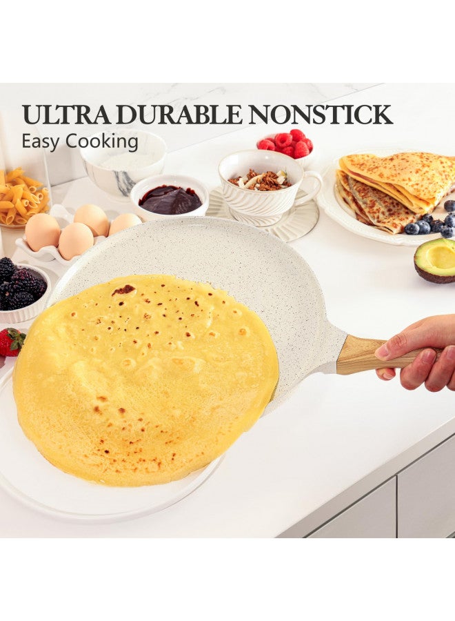 Sensarte SENSARTE Nonstick Crepe Pan with Spreader, 12-Inch Natural Ceramic Coating Dosa Pan Pancake Flat Skillet Tawa Griddle with Stay-Cool Handle, Induction Compatible, PFOA Free (White)  - Image 2