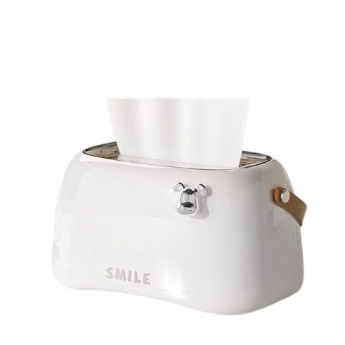 Hidak صندوق حامل المناديل هيداك بابتسامة مع مقبض دائري حديث من البلاستيك قابل للتصرف مع مقابض جلدية لأسطح الحمام وخزائن الملابس والطاولات الجانبية والمكاتب والطاولات (أبيض) - Image 1