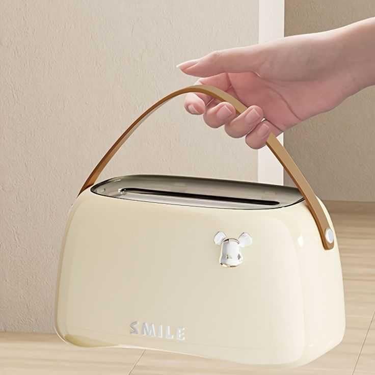 Hidak صندوق حامل المناديل هيداك بابتسامة مع مقبض دائري حديث من البلاستيك قابل للتصرف مع مقابض جلدية لأسطح الحمام وخزائن الملابس والطاولات الجانبية والمكاتب والطاولات (أبيض) - Image 4