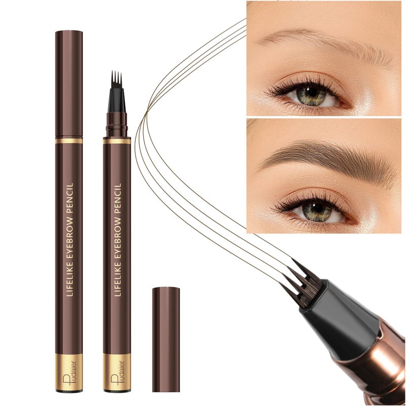 ESpoce 2 Pack 4-Tip Microblading Eyebrow Pen with 2 Brow Brushes, Waterproof Vegan Formula Eyebrow Pencils for Women to Effortlessly Create Natural Hair-Like Strokes, All-Day Wear, Medium Brown - Image 3