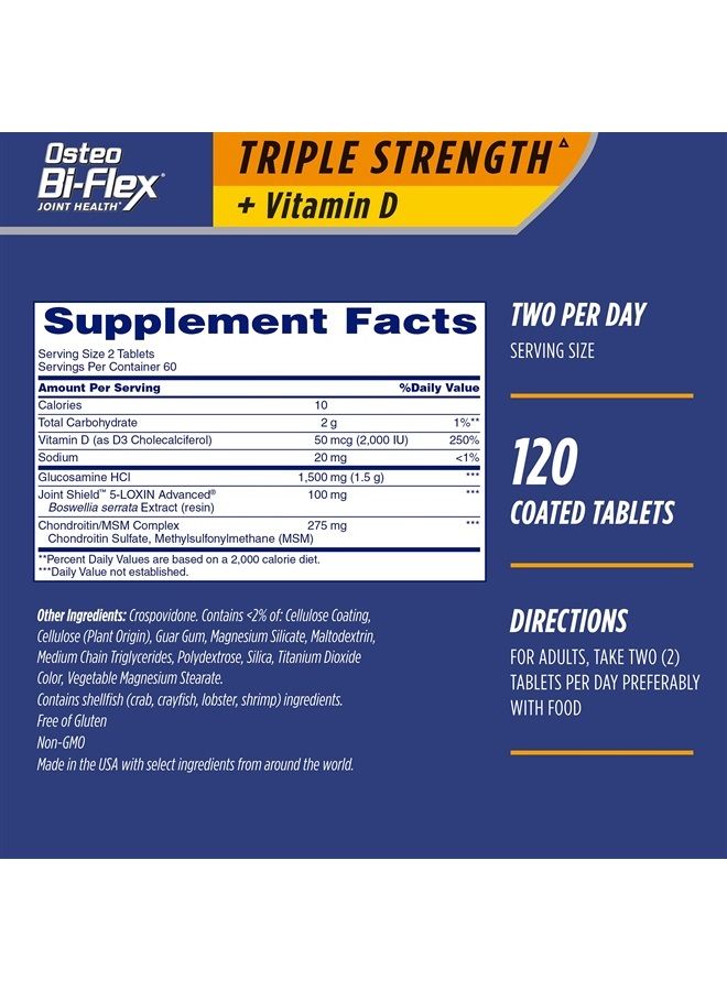 Osteo Bi-Flex Triple Strength with Vitamin D Glucosamine Chondroitin Joint Health Supplement, Coated Tablets, Red, 120 Count  - Image 2