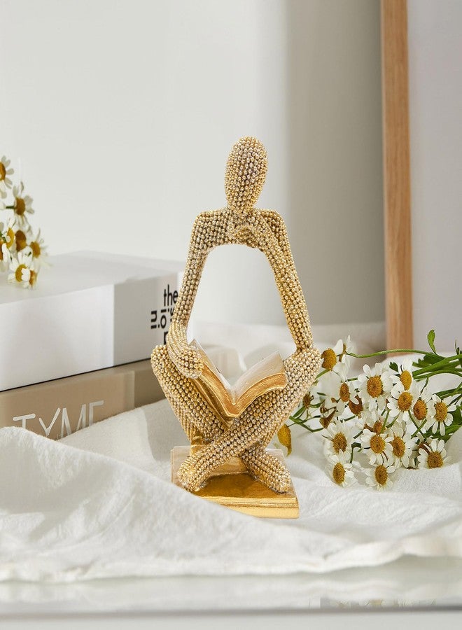 Neeenn Sparkling Gold Reading Women Statue, Thinker Sculptures, Abstract Art Ornament, Modern Aesthetic Figurine Decoration for Home Living Room Bedroom Office Shelf Table Desk Bookshelf Decor - Image 4