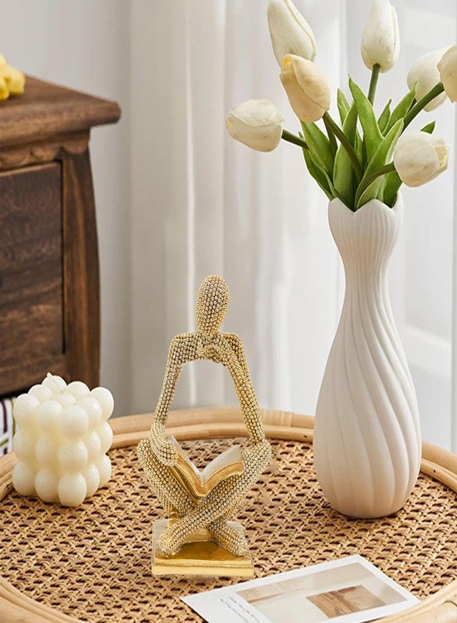 Neeenn Sparkling Gold Reading Women Statue, Thinker Sculptures, Abstract Art Ornament, Modern Aesthetic Figurine Decoration for Home Living Room Bedroom Office Shelf Table Desk Bookshelf Decor - Image 3
