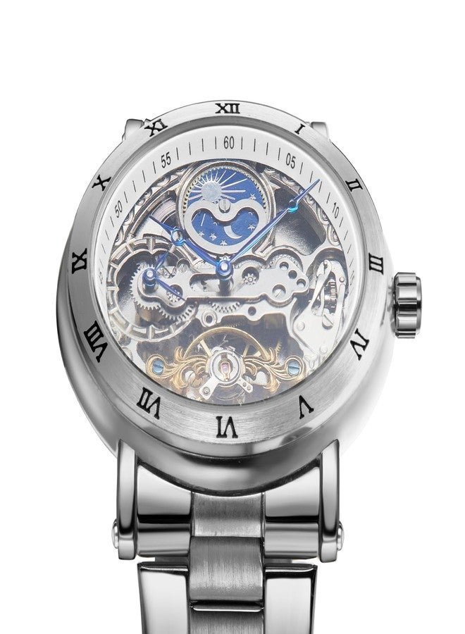 FORSINING Men's Self Winding Automatic Tourbillion Original Calendar Stainless Steel Wrist Watch, Blue and Silver, Self Winding Automatic - Image 4