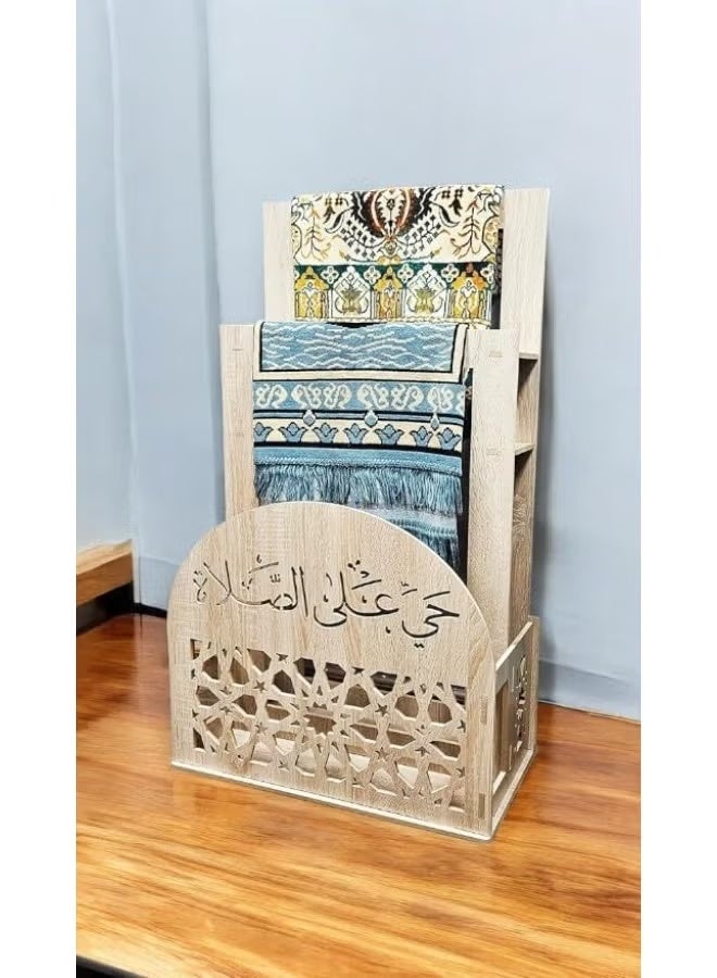 Eworld 2-in-1 Prayer Mat Stand with Built-In Quran Holder | Elegant Cream Islamic Design with Arabic Calligraphy | Water & Fireproof - Image 1