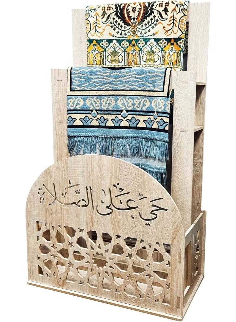 Eworld 2-in-1 Prayer Mat Stand with Built-In Quran Holder | Elegant Cream Islamic Design with Arabic Calligraphy | Water & Fireproof - Image 3