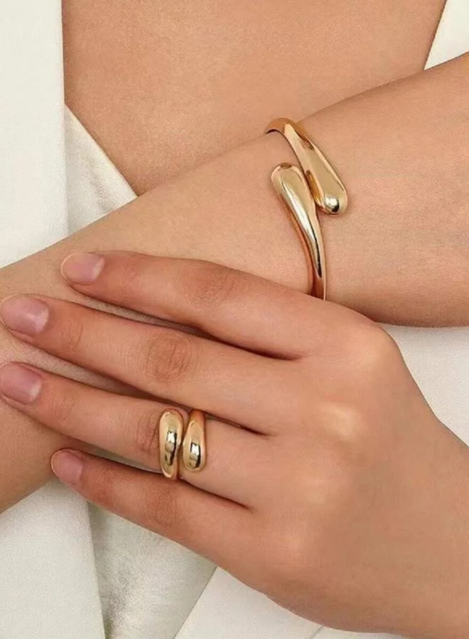 Take Two Take Two Waterdrop Shape Ring And Cuff Bracelet Jewelry Set