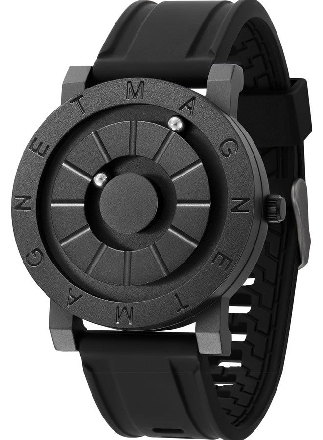 EUTOUR Uhren Herrenuhr Magnet Uhr kein Glas Kugellager Quarz Armbanduhr für Männer 40mm, Black Rubber Strap, FASHION WATCHES - Image 1