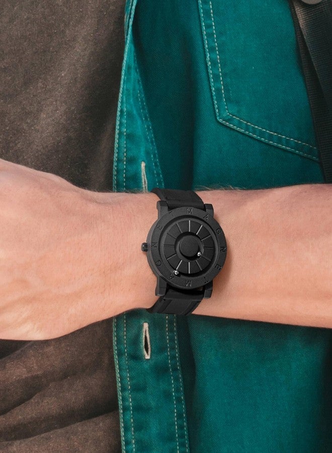 EUTOUR Uhren Herrenuhr Magnet Uhr kein Glas Kugellager Quarz Armbanduhr für Männer 40mm, Black Rubber Strap, FASHION WATCHES - Image 2