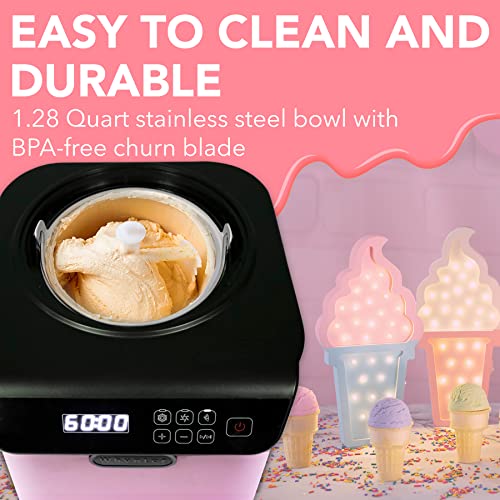 Whynter Ice Cream Maker Machine Automatic 1.28 Qt Upright with Built-In Compressor, LCD Digital Display & Timer, No Pre-Freezing, ICM-128BPS, Black/Pink - Image 5
