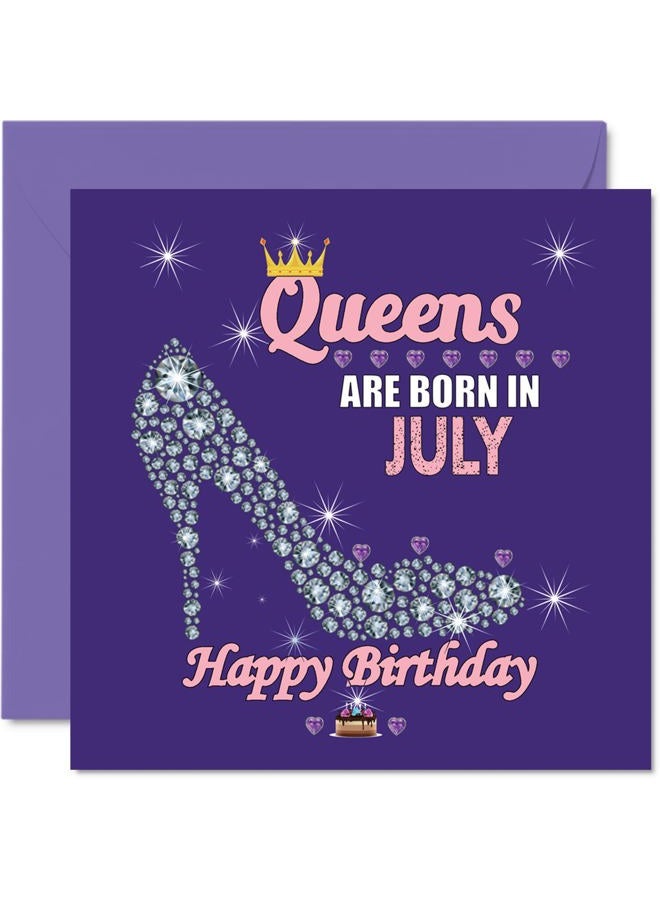 Stuff4 Birthday Cards for Women - Queens Are Born In July - Happy Birthday Cards for Wife Girlfriend Mum Daughter Sister Grandma Auntie Grandmother Friend, 145mm x 145mm Humour Greeting Cards Gift Ideas - Image 1
