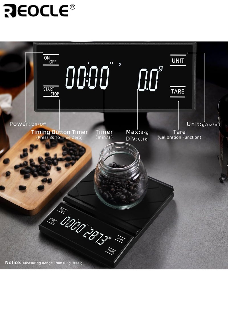 REOCLE Digital Coffee Scale with Timer and High Precision Weighing Multifunction Kitchen Scale with LCD Display for Pour Over Espresso Brewing - Image 3