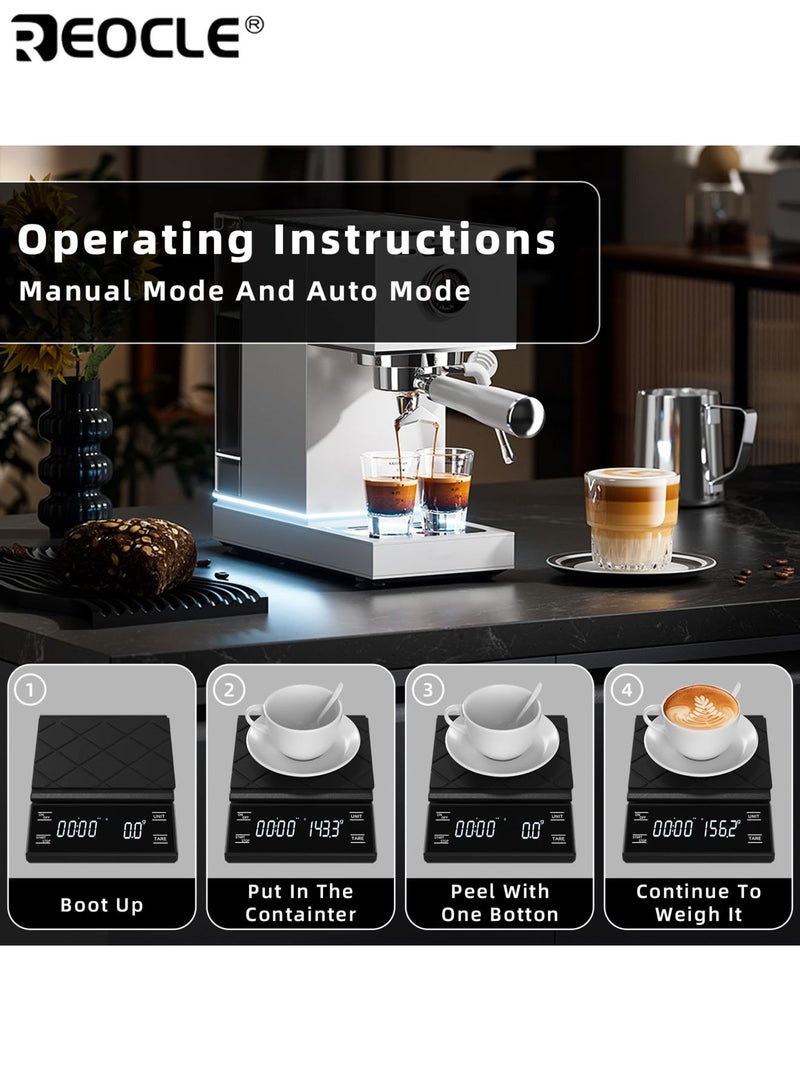 REOCLE Digital Coffee Scale with Timer and High Precision Weighing Multifunction Kitchen Scale with LCD Display for Pour Over Espresso Brewing - Image 5
