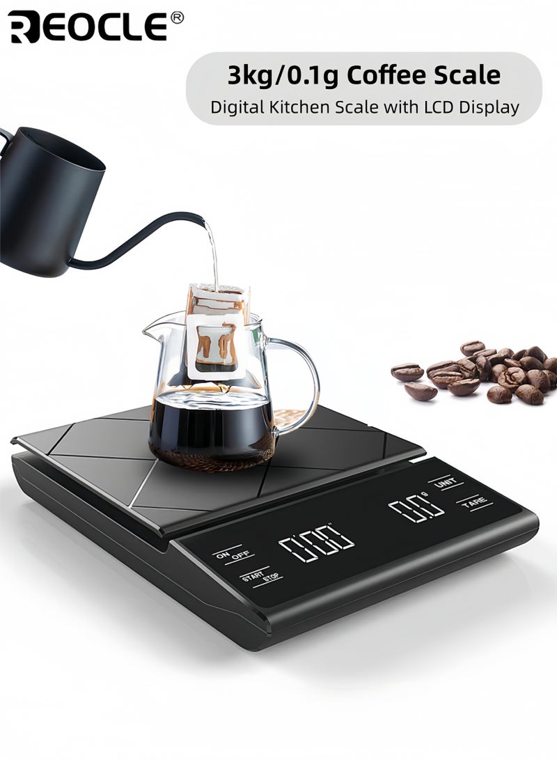 REOCLE Digital Coffee Scale with Timer and High Precision Weighing Multifunction Kitchen Scale with LCD Display for Pour Over Espresso Brewing - Image 1