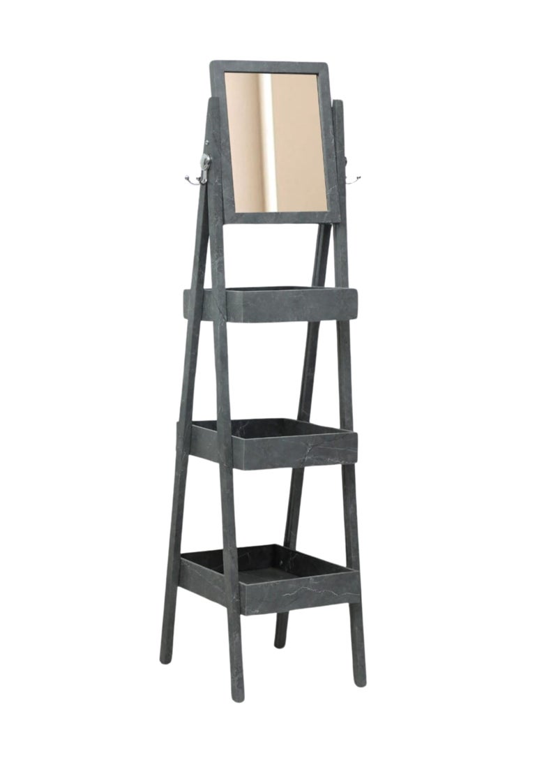 KARNAK Turkish Wooden Dressing Shelf Stand with Mirror - Grey Marble  - Image 1