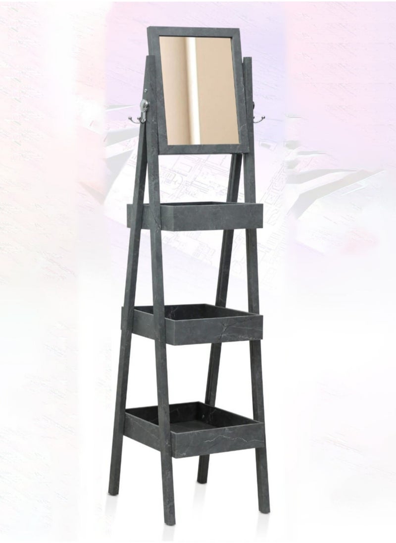 KARNAK Turkish Wooden Dressing Shelf Stand with Mirror - Grey Marble  - Image 3