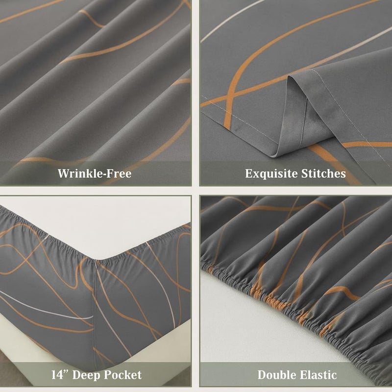 Amali  6 Pieces Bedsheet Set King Size (200 x 200+35cm) Polycotton Including 1 Duvet Cover 1 Fitted Sheet 2 Oxford & 2 Standard Pillowcases Durable & Long Lasting Quality - Image 3