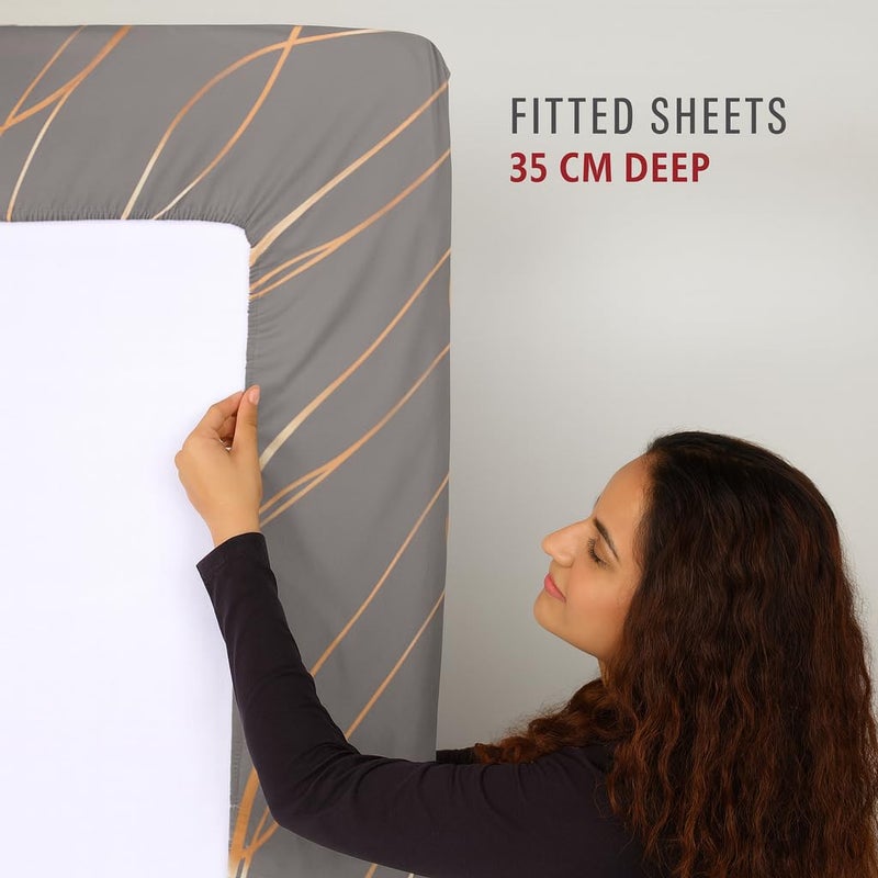 Amali  6 Pieces Bedsheet Set King Size (200 x 200+35cm) Polycotton Including 1 Duvet Cover 1 Fitted Sheet 2 Oxford & 2 Standard Pillowcases Durable & Long Lasting Quality - Image 4