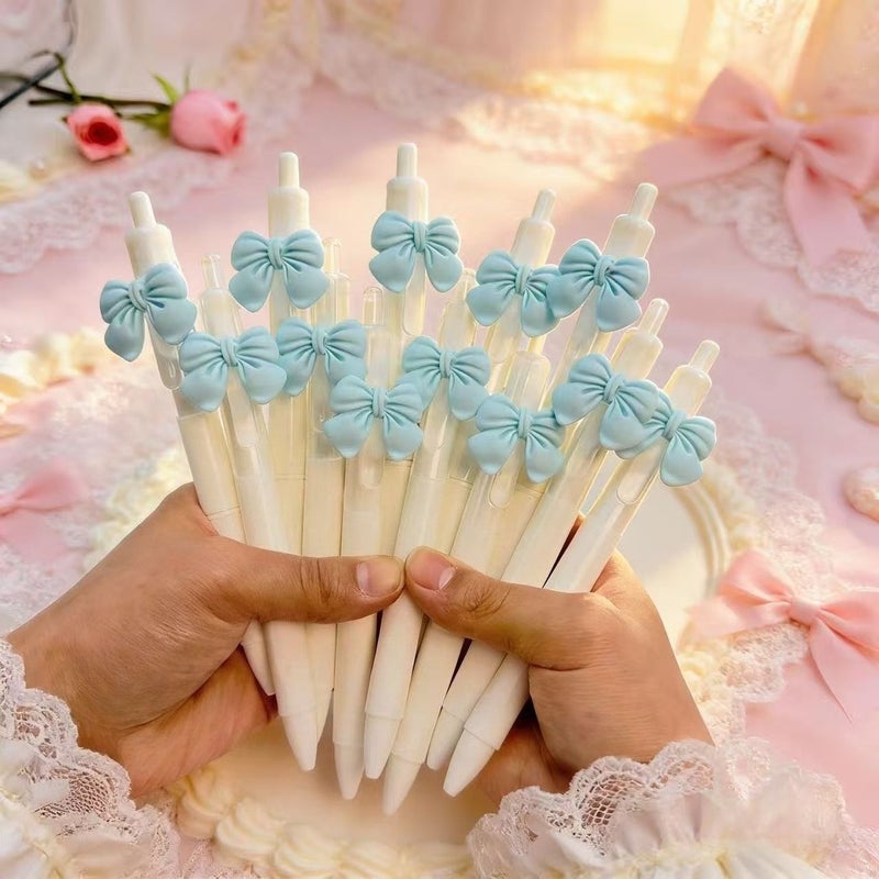 Blue Bow Series Ballpoint Pen 16pcs Creative Lovely Gel Pen Smooth Writing Press Telescopic Office School Supplies Holiday Gift - Image 1
