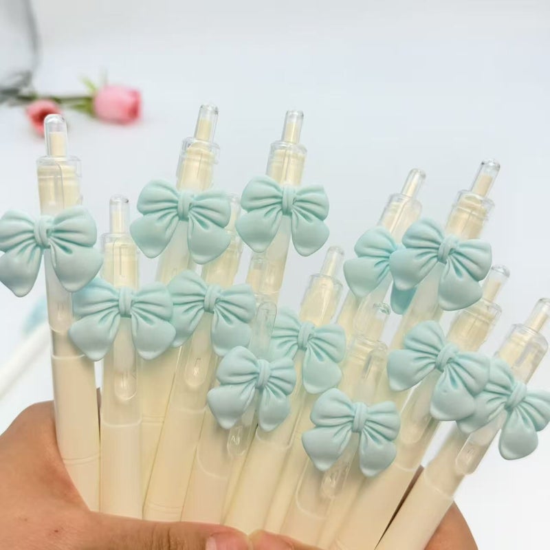 Blue Bow Series Ballpoint Pen 16pcs Creative Lovely Gel Pen Smooth Writing Press Telescopic Office School Supplies Holiday Gift - Image 4