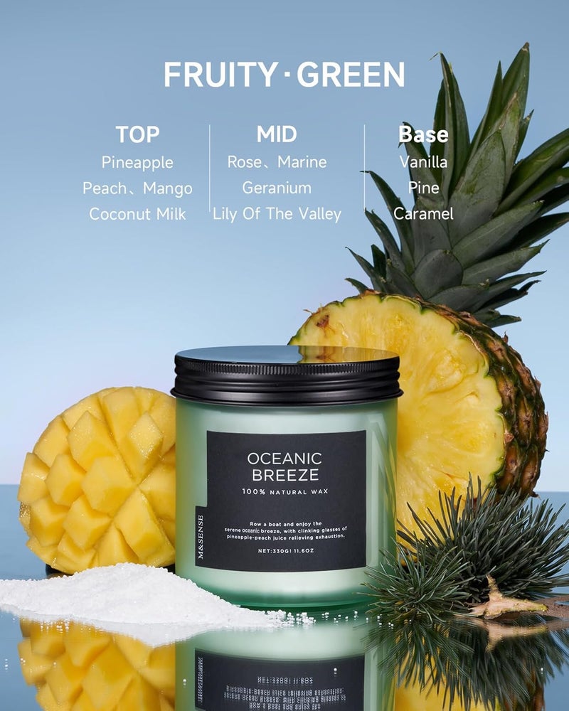 M&SENSE Candle Oceanic Breeze Scented, 11.6oz 70 Hour Long Lasting 2 Wick Pineapple & Mango Scent Natural Soy Candles for Home Scented, Stress Relief Gifts for Women/Men - Image 2