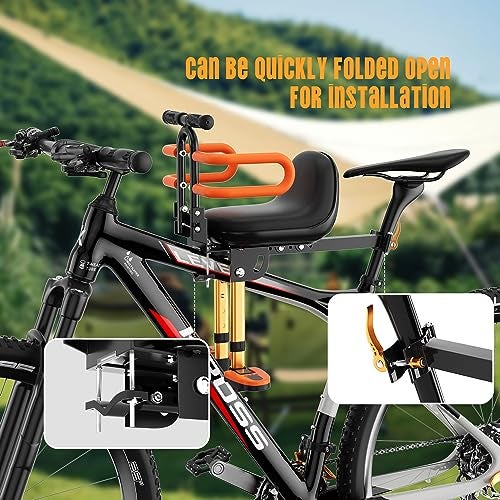 OUSEXI مقعد دراجة الأطفال الأمامي OUSEXI، مقعد دراجة للأطفال قابل للسحب مثبت في الأمام مع سياج، مناسب للأطفال من 2 إلى 6 سنوات... - Image 2