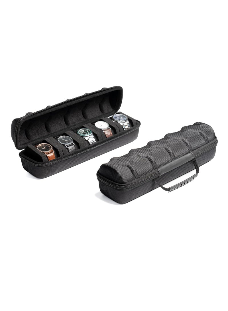 MJZ 5 Slot Watch Storage Box with Sponge Cushion for 5 Watches, Portable Zippered Travel Watch Case Storage, Watch Storage Box Organizer, Hard Men's Women's Watch Holder with Carry Handle (Black)  - Image 1