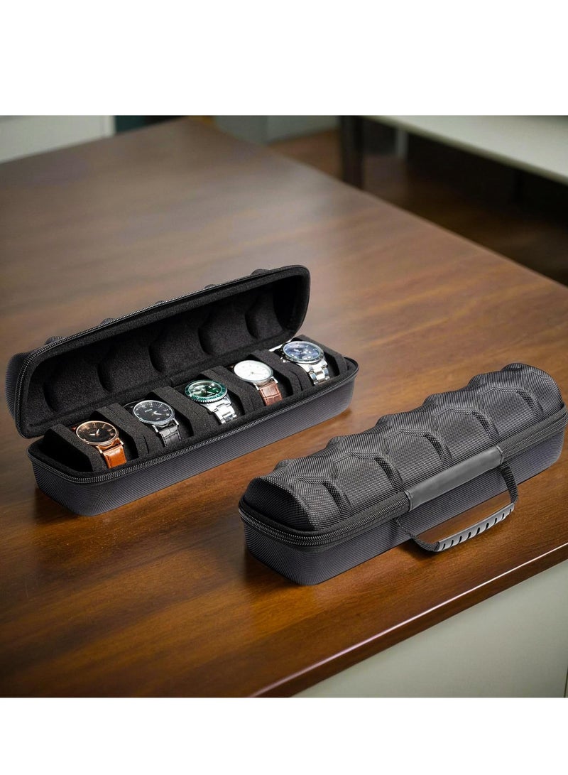 MJZ 5 Slot Watch Storage Box with Sponge Cushion for 5 Watches, Portable Zippered Travel Watch Case Storage, Watch Storage Box Organizer, Hard Men's Women's Watch Holder with Carry Handle (Black)  - Image 3
