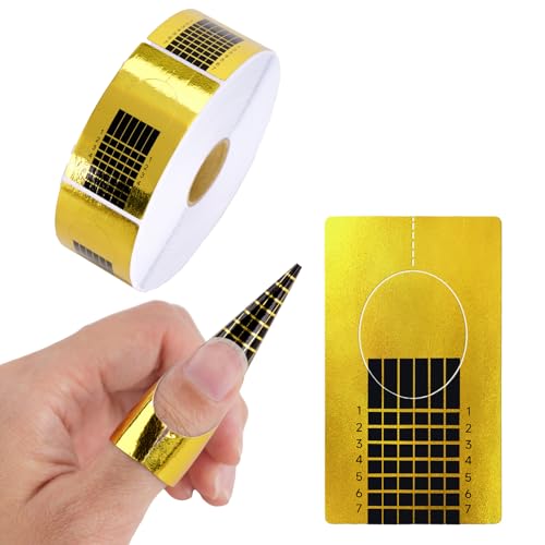 G2PLUS Nail Forms for Gel Builder, 500PCS Nail Extension Forms, Gold Rectangular Nail Forms for Acrylic Nails, Reusable Tip Shape Guide Stickers for DIY and Home Use Salon Supplies - Image 1