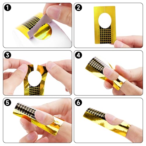G2PLUS Nail Forms for Gel Builder, 500PCS Nail Extension Forms, Gold Rectangular Nail Forms for Acrylic Nails, Reusable Tip Shape Guide Stickers for DIY and Home Use Salon Supplies - Image 4
